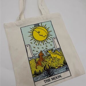 Tarot Card Canvas Tote Bag with Moon Design